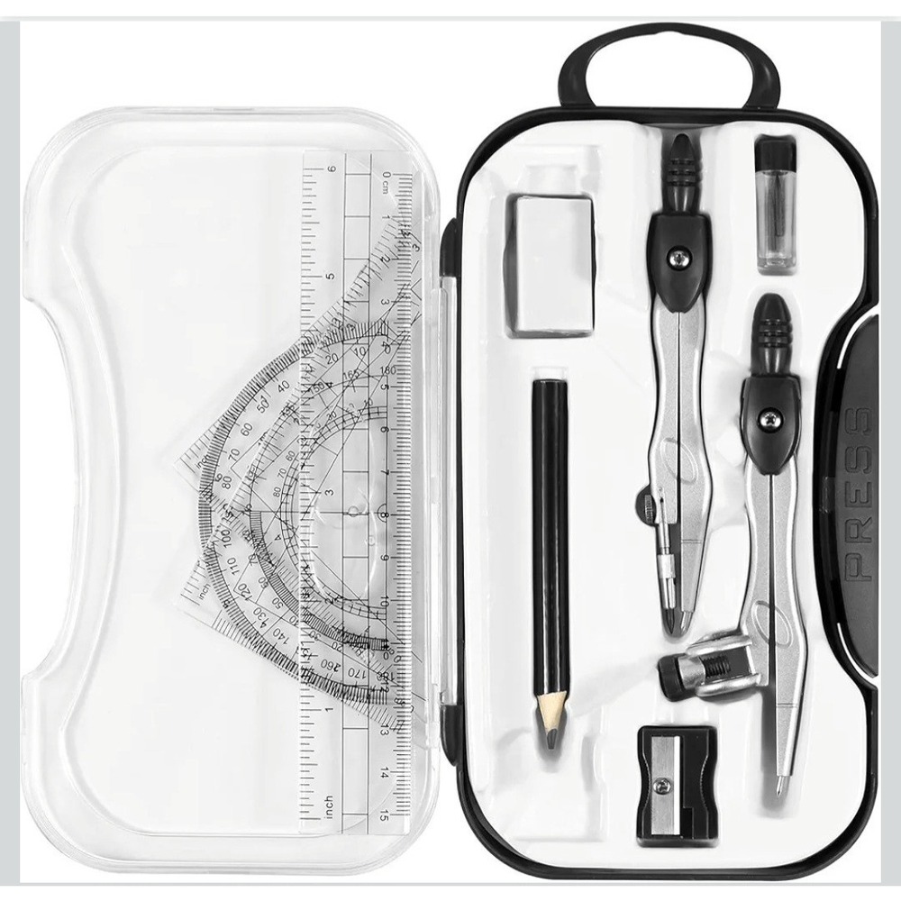Student Geometry Set 10 Piece, Compass Ruler Protractor, Drafting Tools,‎ Black